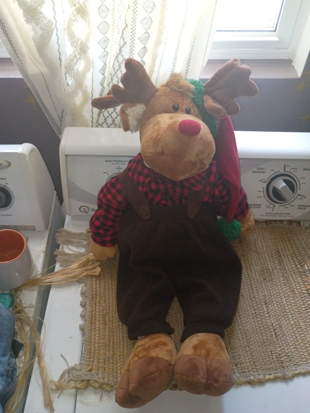 Vintage- Red Plaid Shirt & Brown Elk With Overalls